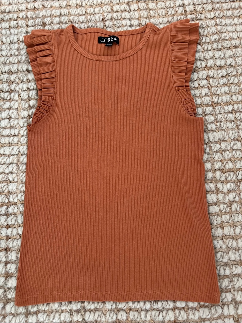 J.Crew Vintage Rib Ruffle Sleeve Shirt Tank Top S Small BP083 Clay Orange